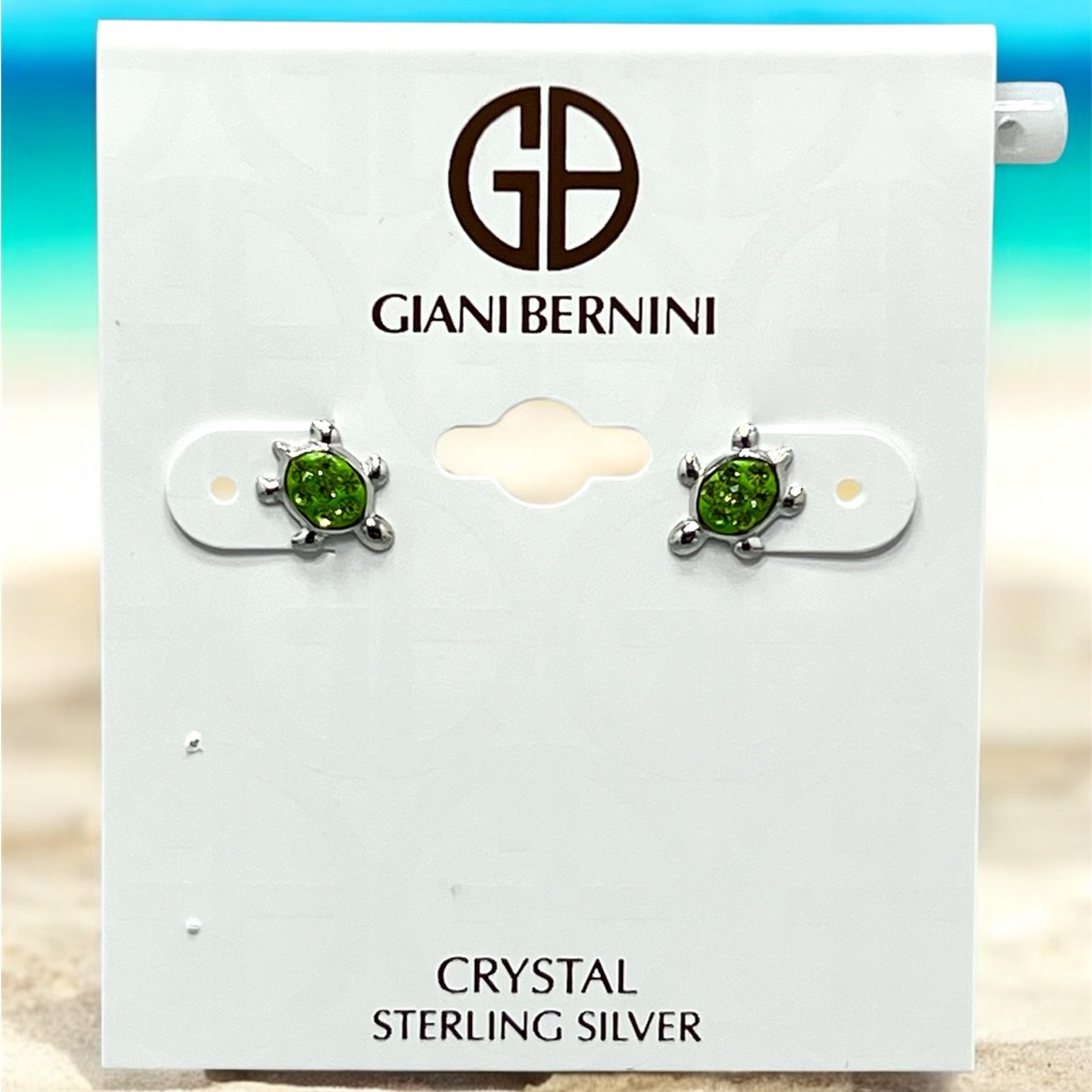 Sterling Silver Crystal Small Stud Turtle Earrings - New 38$